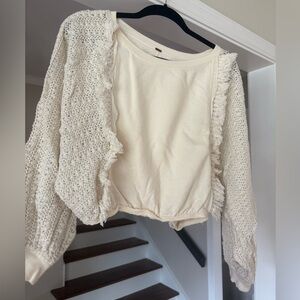 Free People Cream Knit Fringe Sweater